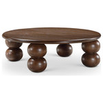 Meridian Furniture - Kelvin Wood Coffee Table, Brown - Enjoy the best of both worlds when you bring home this Kelvin brown coffee table; a handsome medley of traditional lines and modern aesthetics. A large round top gives you plenty of display space or room for setting up a game board, while four stacked double-ball-style legs provide an eye-drawing look to finish out its attractive design. A rich brown finish on this midcentury modern coffee table gives it an elegant and refined vibe, and solid wood construction ensures its durable and lasting look.