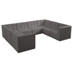 Meridian Furniture - Relax Velvet Upholstered 8-Piece U-Shaped Modular Sectional, Grey - Bolster a contemporary vibe in your living room with this Relax grey modular sectional. Soft grey velvet upholstery offers delicate comfort, making this sectional cozy for anyone who sits in it. Biscuit tufting gives this sectional texture and a modern style, adding extra comfort and elegance to your living space. It's modular design allows you to create infinite configurations, making it a versatile piece to add to your home. A latch underneath the sectional makes it easy to attach to other pieces.