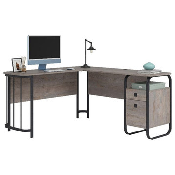 Sauder Station House Engineered Wood L-Desk in Weathered Wood/Natural Finish