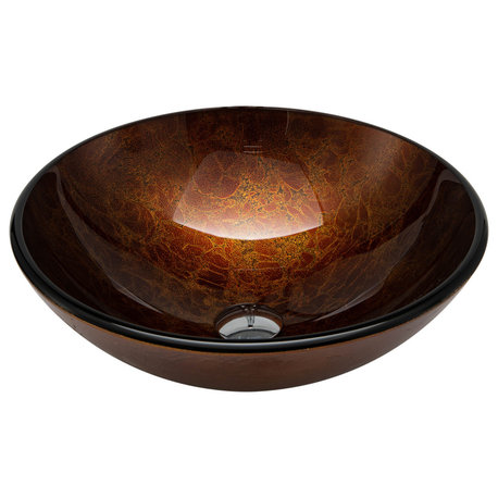 Vinnova Glass Circular Vessel Bathroom Sink Without Faucet, Reddish Brown