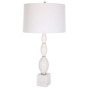 Elegant Oval Marble Bead Column Table Lamp 31 in Contemporary Geometric Stacked
