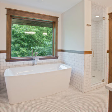 Hoboken New Jersey | Mid Century Modern White and Wood Bathroom Remodel