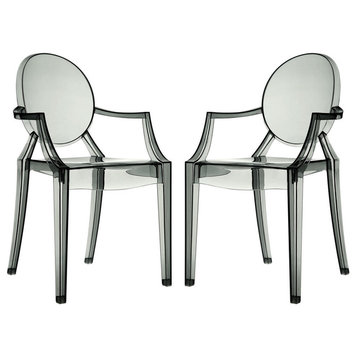 Modern Urban Living Room Clear Dining Armchairs Set of 2 Clear Smoke