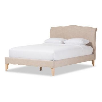 Fannie French Classic Linen Fabric Platform Bed, Beige, Full