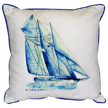 Betsy Drake Blue Sailboat Pillow- Indoor/Outdoor