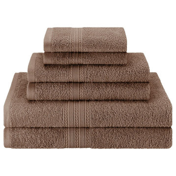 6 Piece 100% Cotton Washcloth Hand Towel Set, Coffee