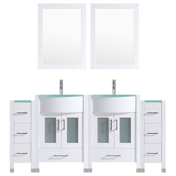 72" White Vanity, 24" Double Sink Bases, Double 12 Drawer Bases, LV3-C16-72-W