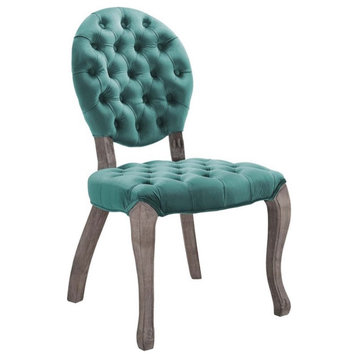 Modway Exhibit 19" French Vintage Velvet & Wood Dining Side Chair in Teal