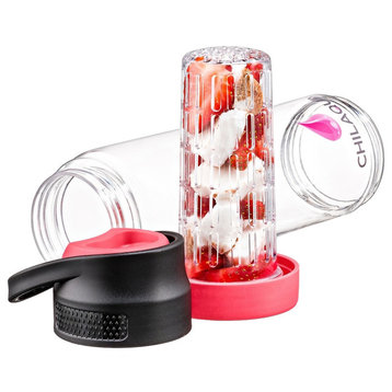 Chilaqua Fruit Infuser Water Bottle With Slide-To-Open Lid, Pink