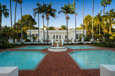Large danish white one-story exterior home photo in Santa Barbara