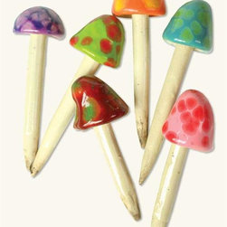 Glazed Toadstool Garden Stakes - Garden Statues And Yard Art