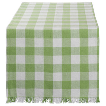 DII Bright Green Heavyweight Check Fringed Table Runner