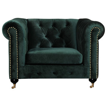 Claire 1 Seater Sofa, Gold and Green Velvet