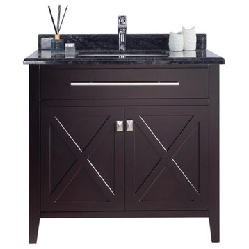 Wimbledon, 36" Brown Cabinet With Black Wood Marble Countertop
