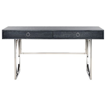 Safavieh Couture Estella Modern Desk Black Cerused, Oak/Silver
