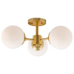 Forte Lighting, Inc. - 3-Light Semi Flush Mount, Soft Gold - The Farrell flush mount compliments nicely with both contemporary and transitional decor homes. The smooth tubing and glass holders complete the simplistic look for your dining room. These gold finish steel fixtures are accented with satin opal glass globes to complete the look. This 3-light chandelier measures 18 in. L x 18 in. W x 8.5 in. H.. Medium Base Bulb, 60W max per bulb. This fixture is hardwired.  Bulbs are not included with the fixture.