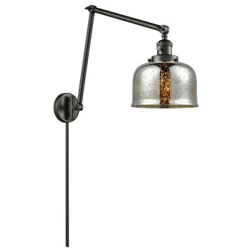 Large Bell 1-Light Swing Arm Light, 8", Oil Rubbed Bronze, Glass: Silver Mercury