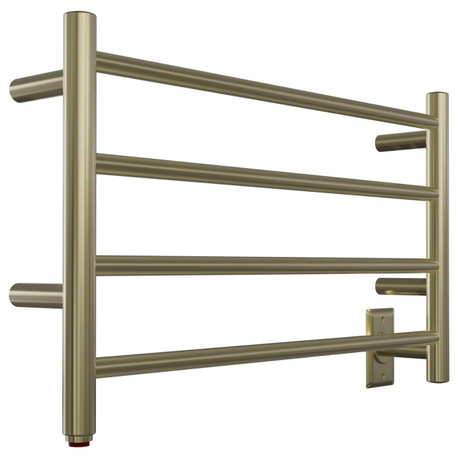 HEATGENE 4 Bar Wall-Mounted Plug-in / Hard-wiring Towel Warmer, Brushed Brass