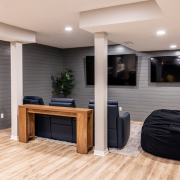 Shawnee, KS Basement Remodel with Custom Bar & Golf Simulator