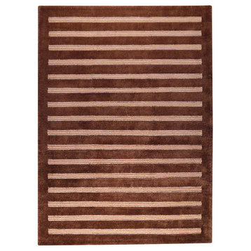 Hand Knotted Brown New Zealand Wool Area Rug, 3'0"x5'4"