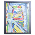 Rains Gallery - Original Art, Abstract Oil Painting " Simply Broken" By Henry Brown - This is an amazing original abstract painting by Henry Brown titled “Simply Broken” painted with oil on canvas. These wonderfully colorful art incorporates the primary colors  of blues, red, yellow, green with hints of pinks, purple, white and black.. This painting is being presented in a ¾ inch black wooden frame " Simply Broken". has great texture and beautiful colors that will draw you in.
