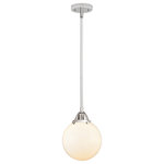 Innovations Lighting - Beacon Mini Pendant, Polished Chrome, Matte White, Matte White - The Nouveau 2 is a highly detailed work of art that draws the eyes into its base and arm detail. The true show stopping piece is the beautifully curved glass shade that's sure to wow you and guests alike.