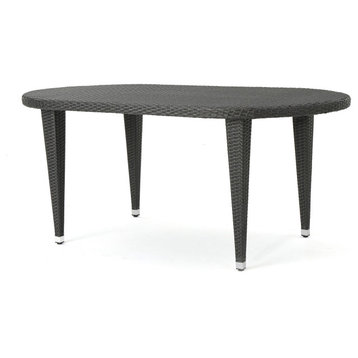 GDF Studio Domo Outdoor 69" Wicker Oval Dining Table, Gray
