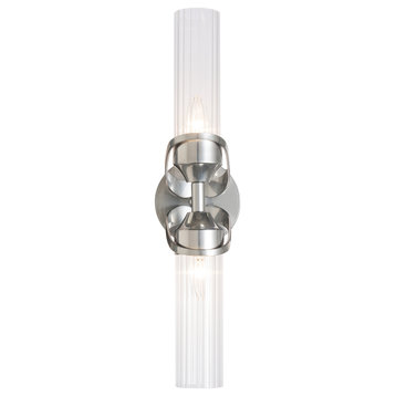 Bow 2-Light Bath Sconce, Sterling Finish, Clear Fluted Glass
