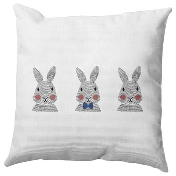 Bunny Triplets Easter Decorative Throw Pillow, Dark Cobalt Blue, 16x16"