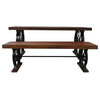 Iron Wagon Wheel Dining Table Set - Matching Bench - Hardwood Top