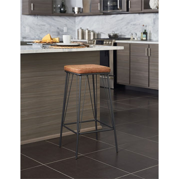 Mayson 30" Barstool in Sand Brown Fabric with Industrial Steel Metal Base 2 Pack