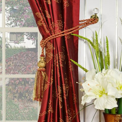 Halo Embroidered Cranes Rod Pocket Dupioni Silk Curtains 5 Colors - Curtains