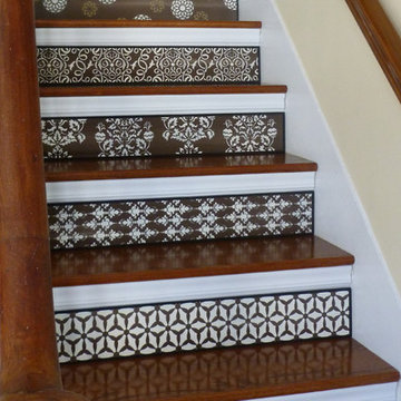Painted Stair Risers - Brown & White Stairs