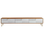 Homary - Modern Nordic Wooden TV Stand Fluted Design White & Gold with 3 Drawer, Large - This TV stand brings elegance and modernity to your living room. Designed with a smooth rectangular tabletop, this functional TV stand provides plenty of space for TV screen and decorative accents, while it also features 3 large drawers for internal storage. It is manufactured from solid wood and stainless steel in a gold finish that ensures durability and resistance. Style, function, and quality make this TV stand a wise choice for your home furnishings needs.