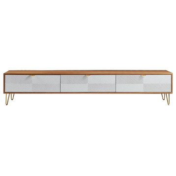 Modern Nordic Wooden TV Stand Fluted Design White & Gold with 3 Drawer, Large