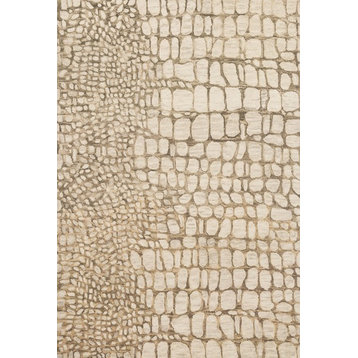 Wool Hooked Animal Print Masai MAS-03 Area Rug by Loloi, Neutral, 2'6"x7'6"