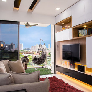 Idee per un piccolo soggiorno design con parete attrezzata