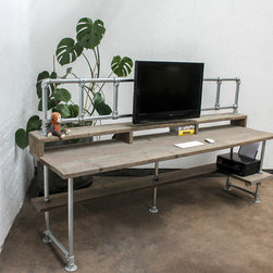 Ethan Reclaimed Scaffolding Desk with Built In Storage, Monitor Mount & Storage - Drawing Tables