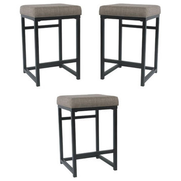 Home Square 24" Modern Metal and Fabric Counter Stool in Brown - Set of 3