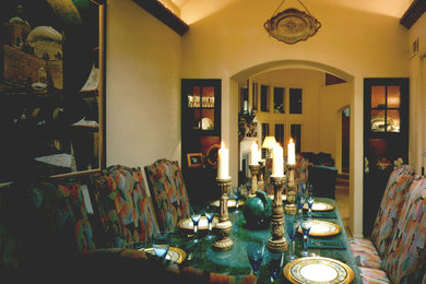 Mid-sized transitional carpeted enclosed dining room photo in San Diego with beige walls