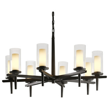 Constellation 8 Arm Chandelier, Dark Smoke Finish, Opal and Clear Glass
