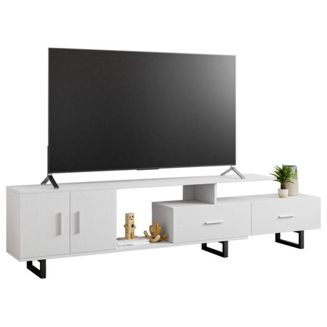 Avery Mid-Century Modern TV Stand with MDF Cabinet and Powder Coated Steel Legs