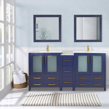 Vanity Art Vanity Set With Ceramic Top, 60", Blue, Standard Mirror