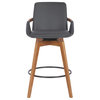 Baylor Swivel Wood Stool, Faux Leather, Gray/Walnut, 26" Counter Height