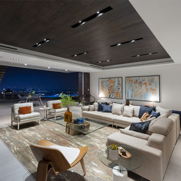 Los Tilos Hollywood Hills luxury home modern living room with open air terrace v