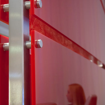 Standoffs Hold Red Panels on Square Posts