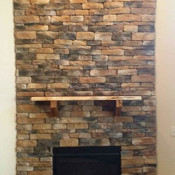 Stone Fireplace with Natural Wood Mantle