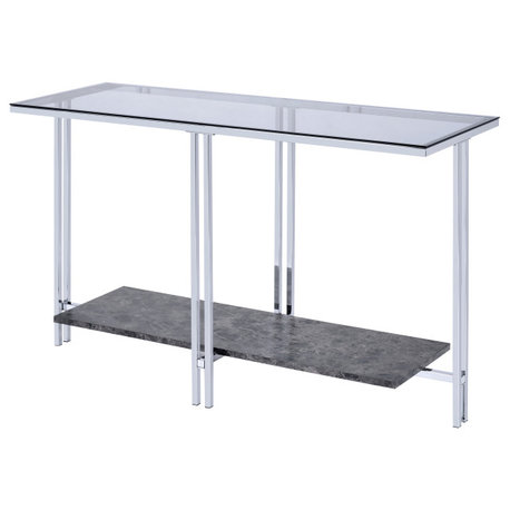 ACME Liddell Sofa Table, Chrome and Glass