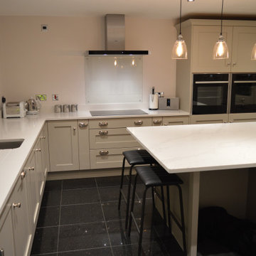 Solid Ash Shaker Kitchen in Stone with Quartz Worktops