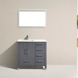 36" Matte Grey Vanity with White Quartz Counter Top - Bathroom Vanities And Sink Consoles